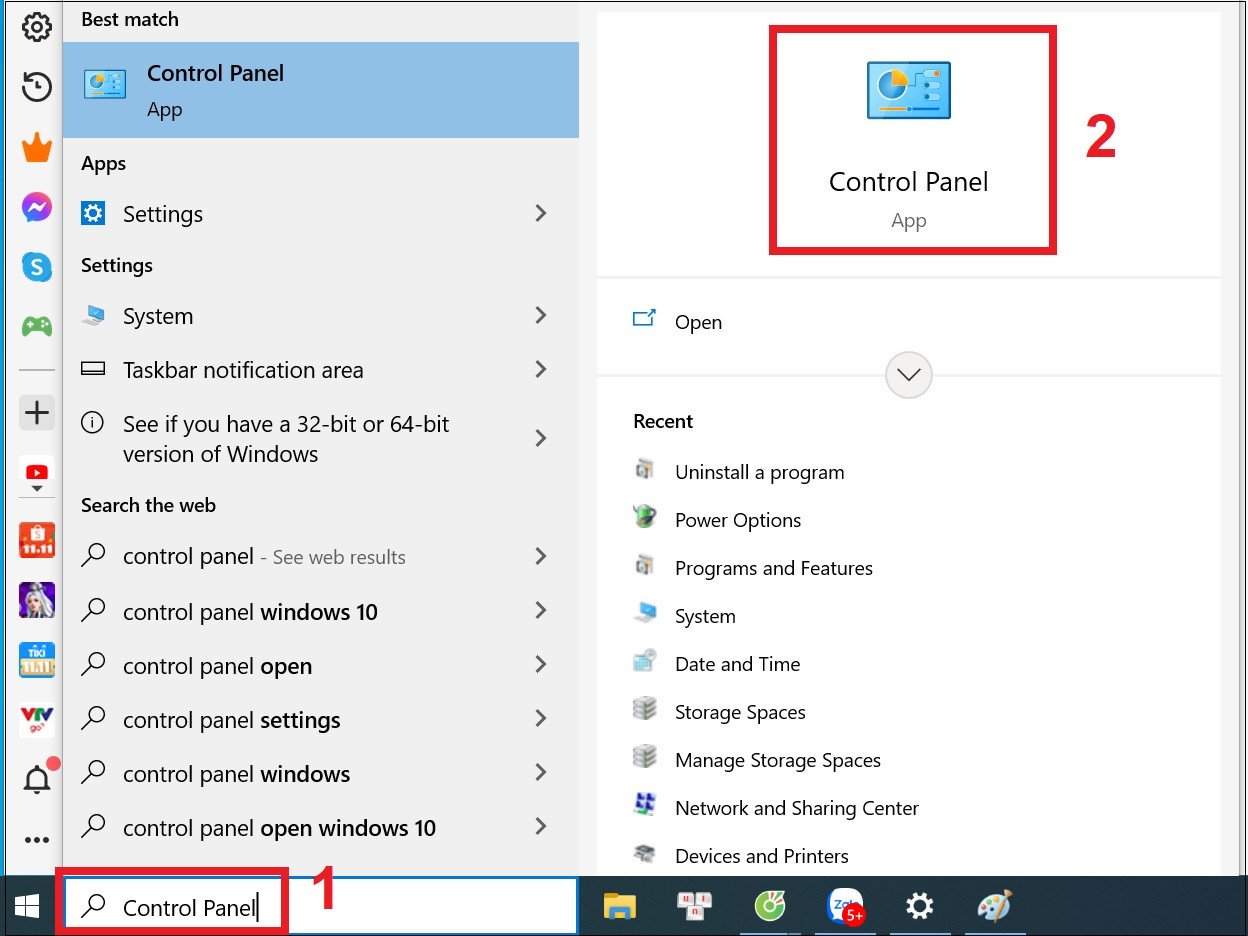 Tìm kiếm Control Panel để truy cập cài đặt tùy chỉnh tốc độ chuột laptop.