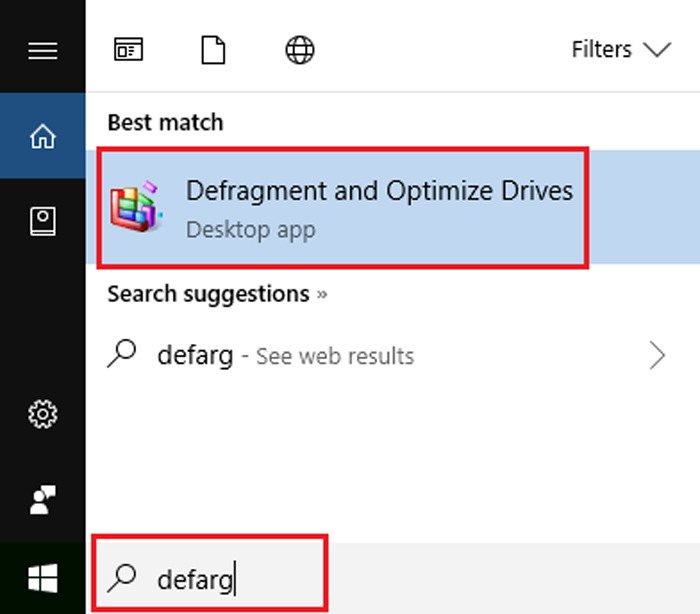Tìm kiếm "defrag" để chống phân mảnh ổ cứng và làm cho laptop nhanh hơn