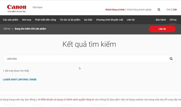 Tìm kiếm driver Canon LBP2900 trên website