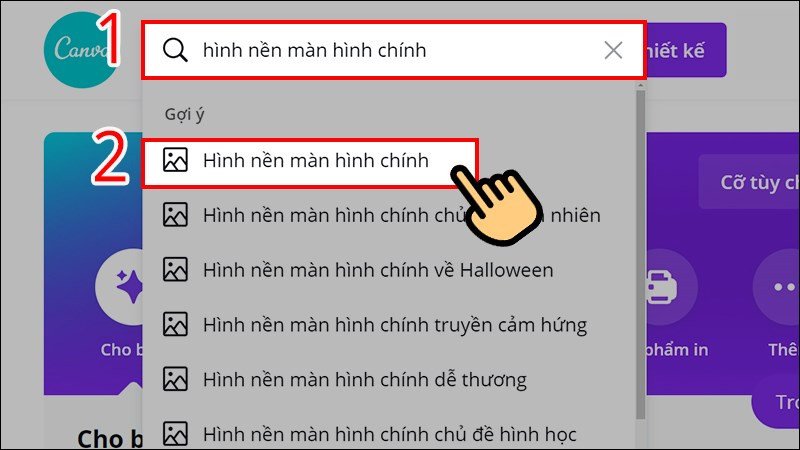 Tìm kiếm mẫu thiết kế hình nền laptop trên thanh công cụ Canva
