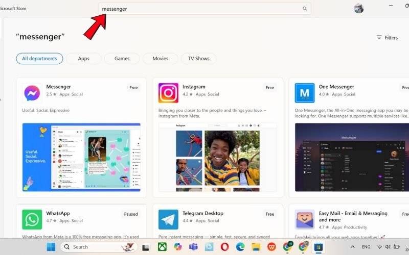 Tìm kiếm Messenger trong Microsoft Store