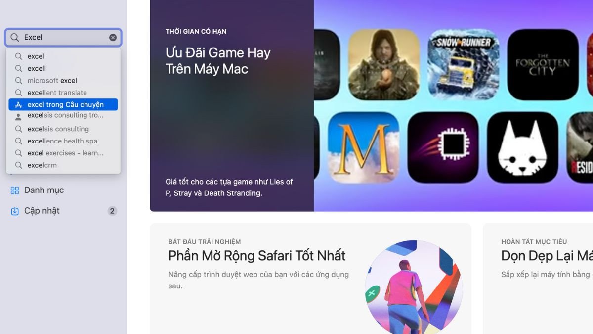 Tìm kiếm Microsoft Excel trên App Store của MacBook