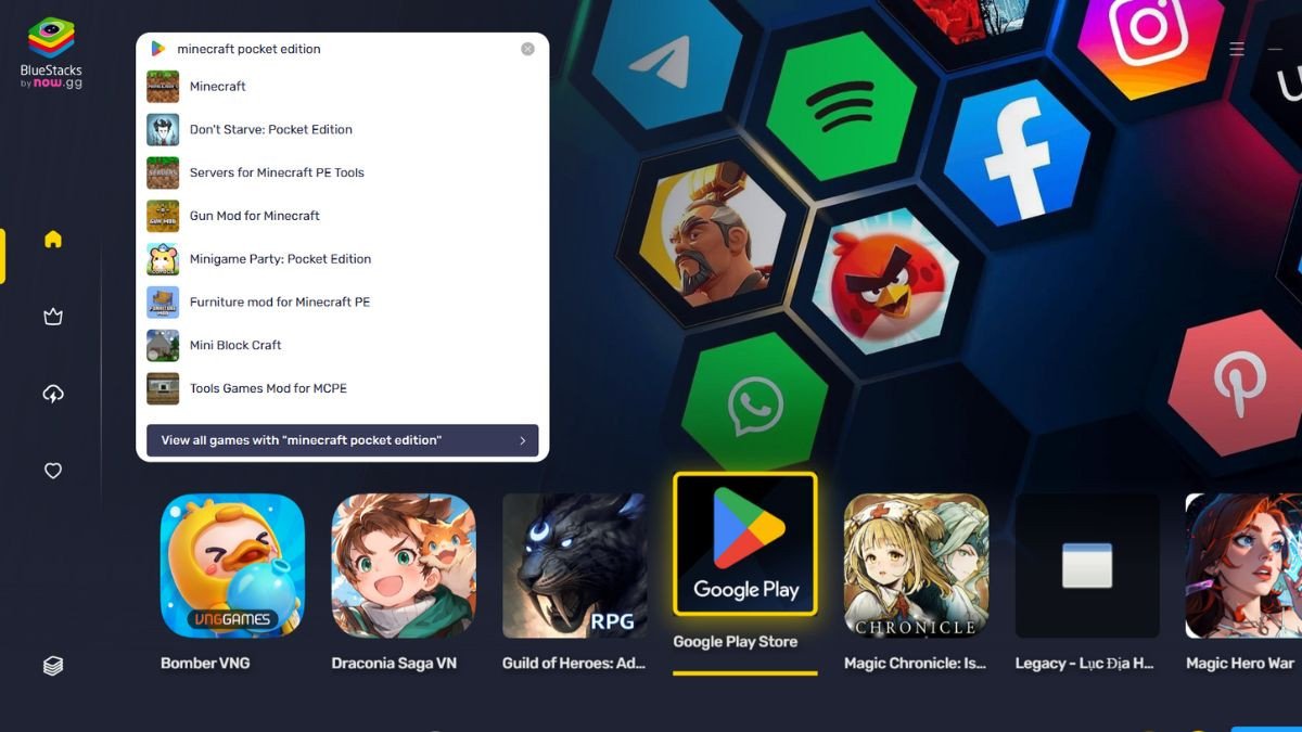 Tìm kiếm "Minecraft" trên giả lập BlueStacks