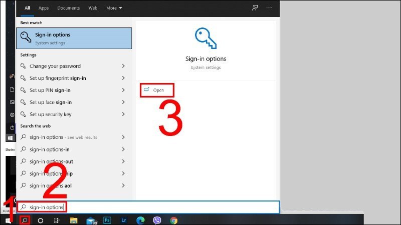 Tìm kiếm Sign-in options để tắt khóa màn hình laptop