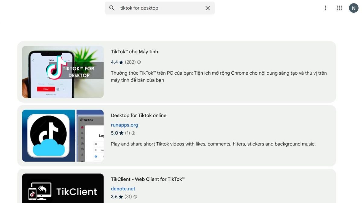 Tìm kiếm tiện ích mở rộng TikTok trên Chrome để cài đặt