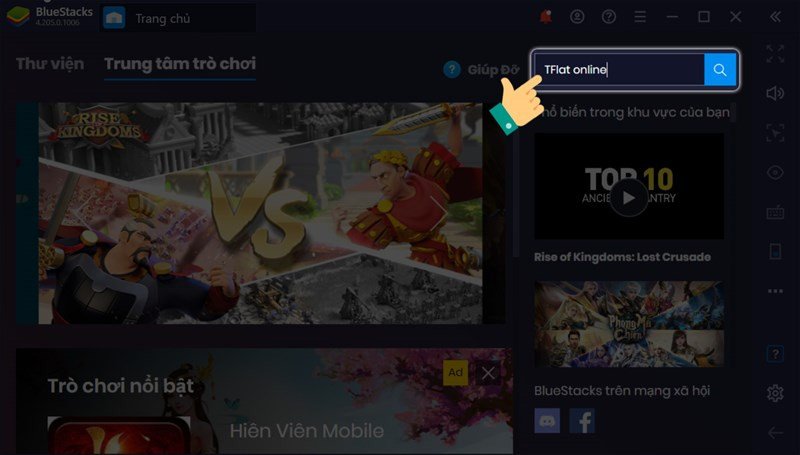 Tìm kiếm từ khóa TFlat trong ô tìm kiếm của Google Play Store trên BlueStacks