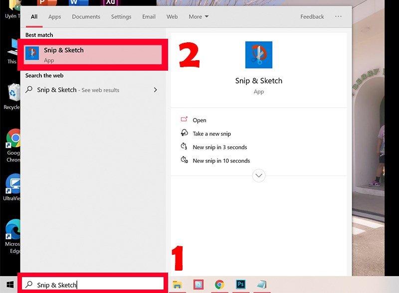 Tìm kiếm ứng dụng Snip &amp; Sketch thông qua thanh tìm kiếm Windows