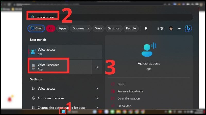 Tìm kiếm ứng dụng Sound Recorder để ghi âm trên Windows 11