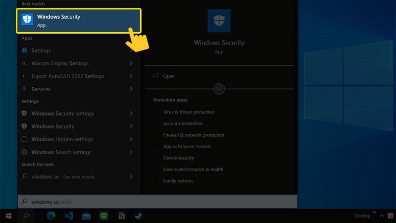 Tìm kiếm ứng dụng Windows Security trên hệ điều hành