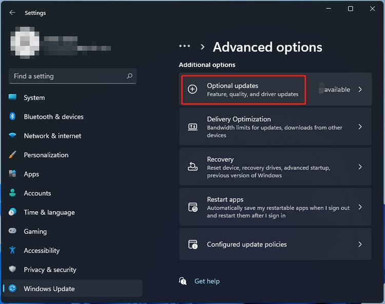 Tìm kiếm và cài đặt các bản cập nhật tùy chọn, bao gồm driver, trên Windows 11