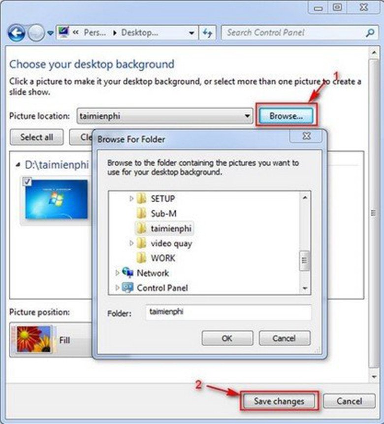 Tìm kiếm và chọn ảnh để đổi hình nền desktop trên Windows 7