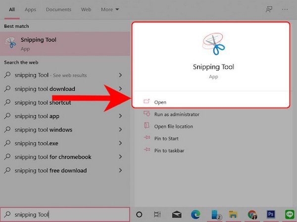 Tìm kiếm và mở công cụ Snipping Tool