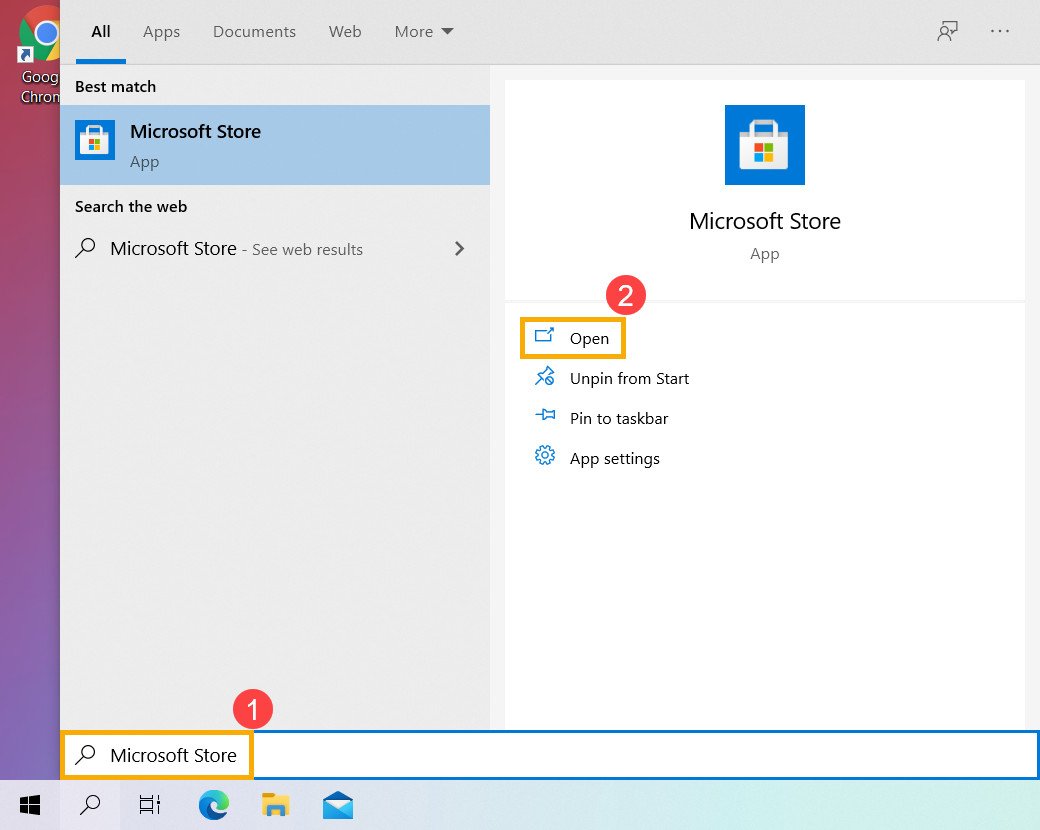 Tìm kiếm và mở Microsoft Store trên laptop ASUS Windows 10