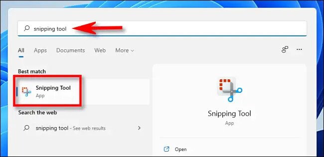 Tìm kiếm và mở Snipping Tool để chụp ảnh màn hình trên laptop Win 11