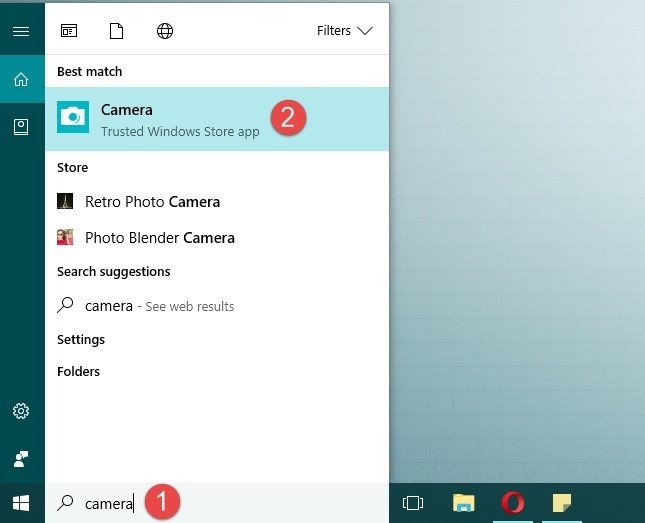Tìm kiếm và mở ứng dụng Camera trên Windows 10 từ Start menu