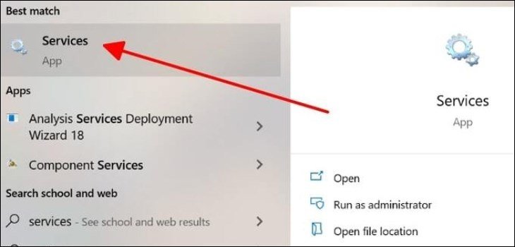 Tìm kiếm và mở ứng dụng Services để quản lý Print Spooler