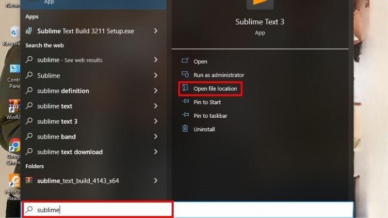 Tìm kiếm và mở vị trí file của ứng dụng để tạo lối tắt trên desktop