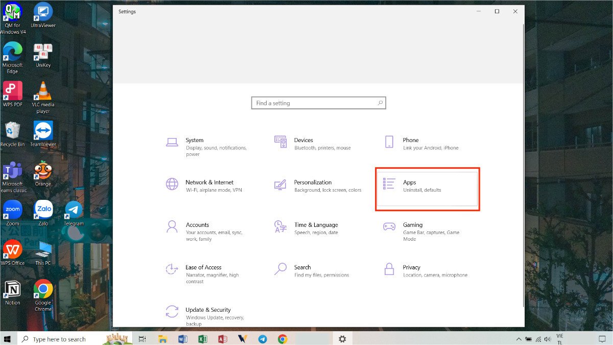Tìm kiếm WPS Office trong danh sách ứng dụng trên laptop