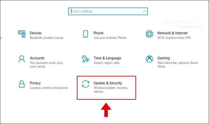 Tìm mục Cập nhật và Bảo mật để truy cập Windows Recovery Environment trên laptop Asus