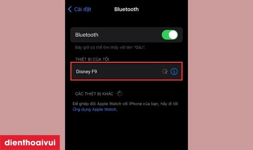 Tìm tên tai nghe Disney chính hãng trong danh sách Bluetooth trên điện thoại