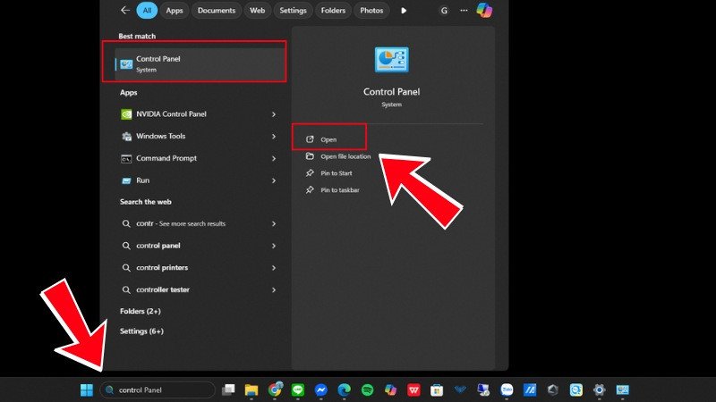 Tìm và chọn Control Panel để điều chỉnh định dạng ngày giờ trên laptop
