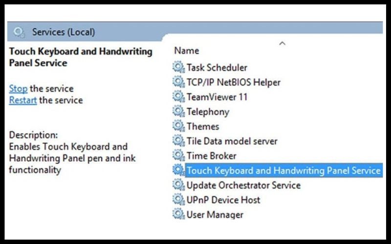 Tìm và chọn Touch Keyboard and Handwriting Panel Service để khóa chuột cảm ứng