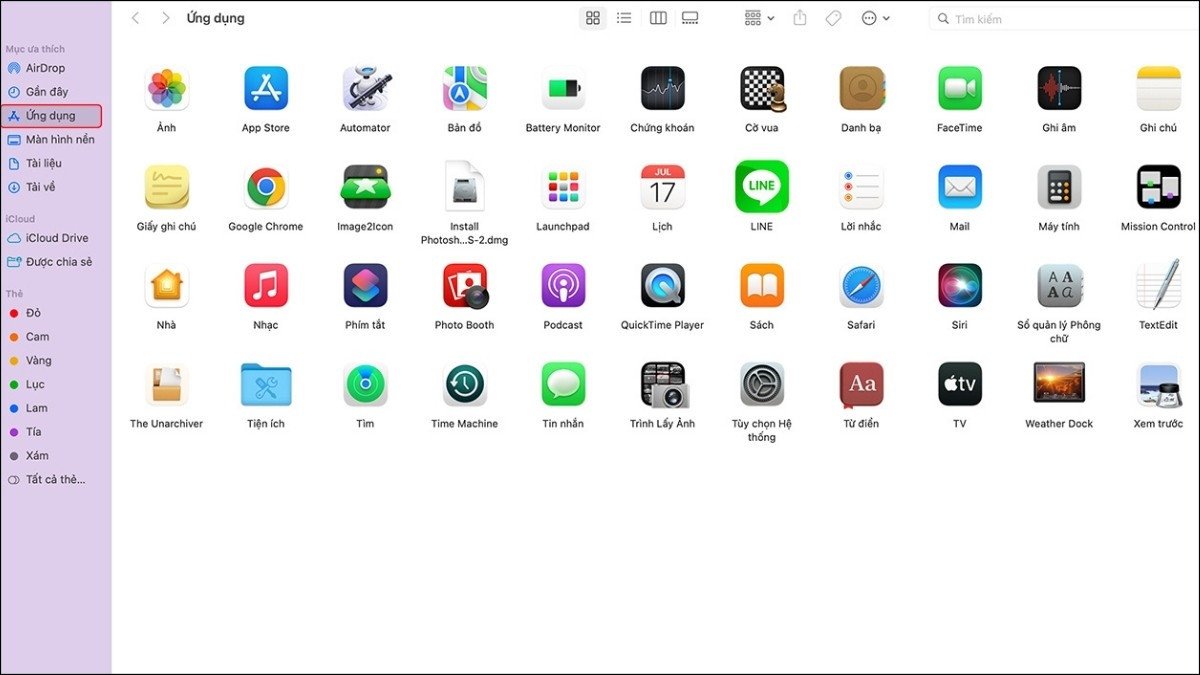 Tìm và chọn ứng dụng muốn đưa ra màn hình chính MacBook
