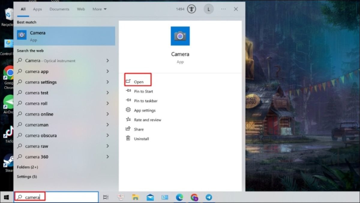 Tìm và mở ứng dụng Camera trên laptop Windows 10