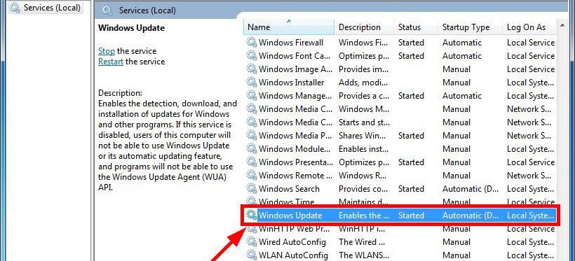 Tìm và nhấp đúp vào Windows Update trong danh sách dịch vụ