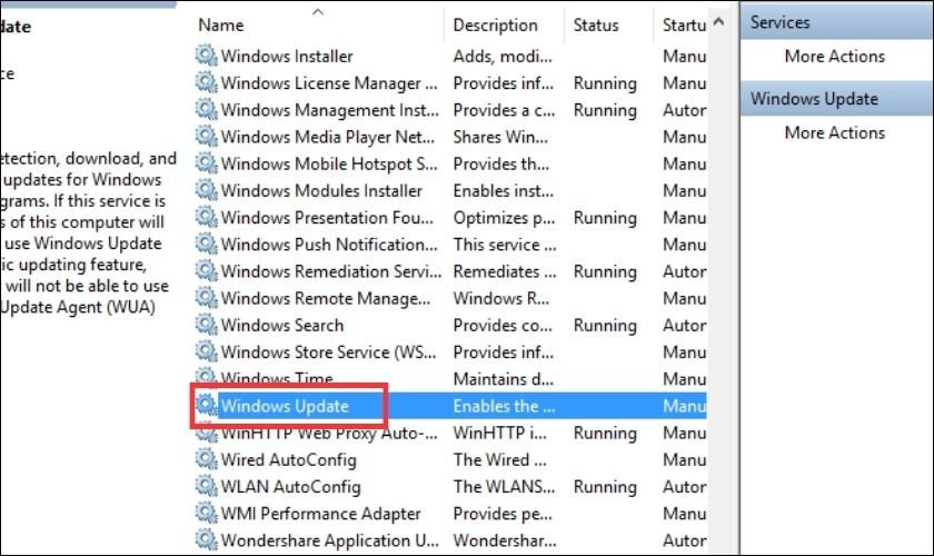 Tìm Windows Update và nhấp đúp chuột để sửa màn hình đen laptop