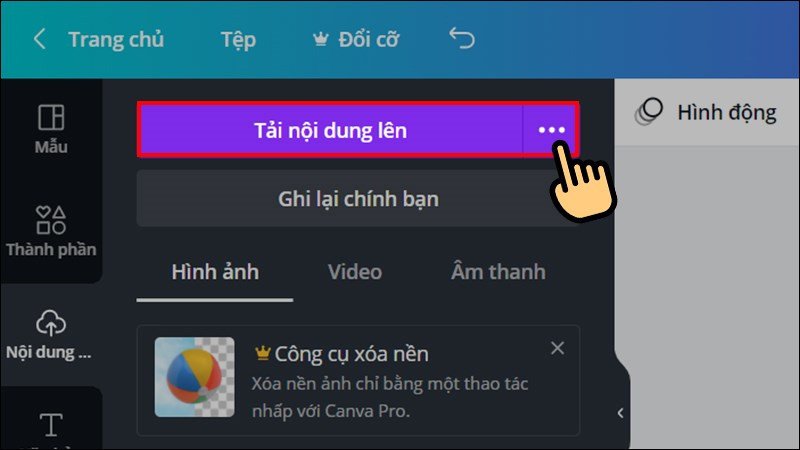 Tính năng tải nội dung cá nhân lên Canva để thiết kế hình nền laptop