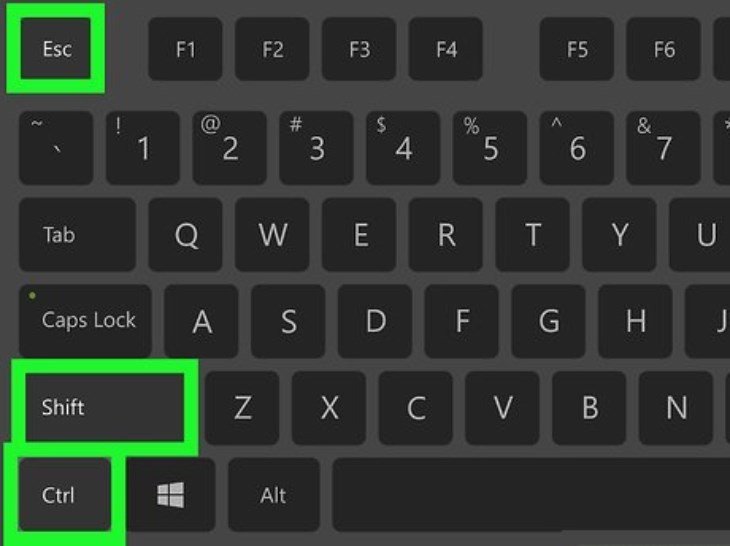 Tổ hợp phím Ctrl + Shift + Esc để mở Task Manager khi laptop bị đen màn hình