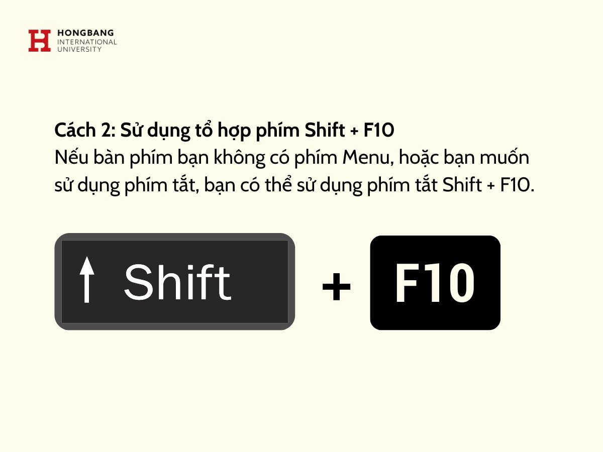 Tổ hợp phím Shift và F10 trên bàn phím máy tính