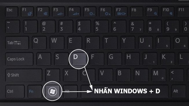 Tổ hợp phím Windows + D để về màn hình Desktop, chuẩn bị tắt laptop bằng phím tắt.