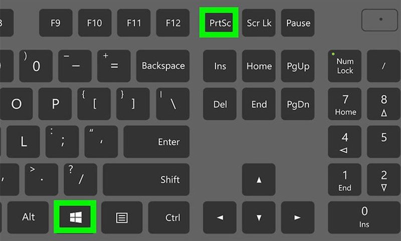 Tổ hợp phím Windows + Print Screen trên bàn phím, giúp tự động lưu ảnh chụp màn hình laptop Win 10.