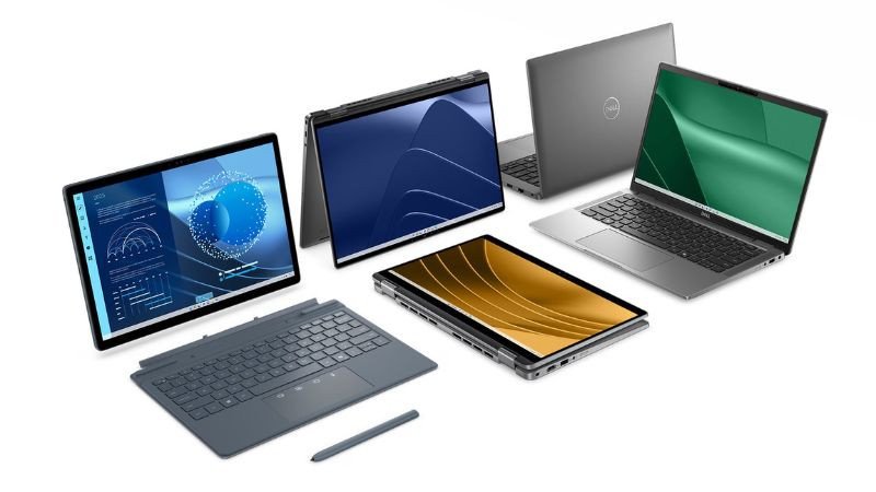Tổng quan khu vực trưng bày laptop tại một cửa hàng công nghệ lớn, minh họa sự đa dạng sản phẩm và dịch vụ uy tín.