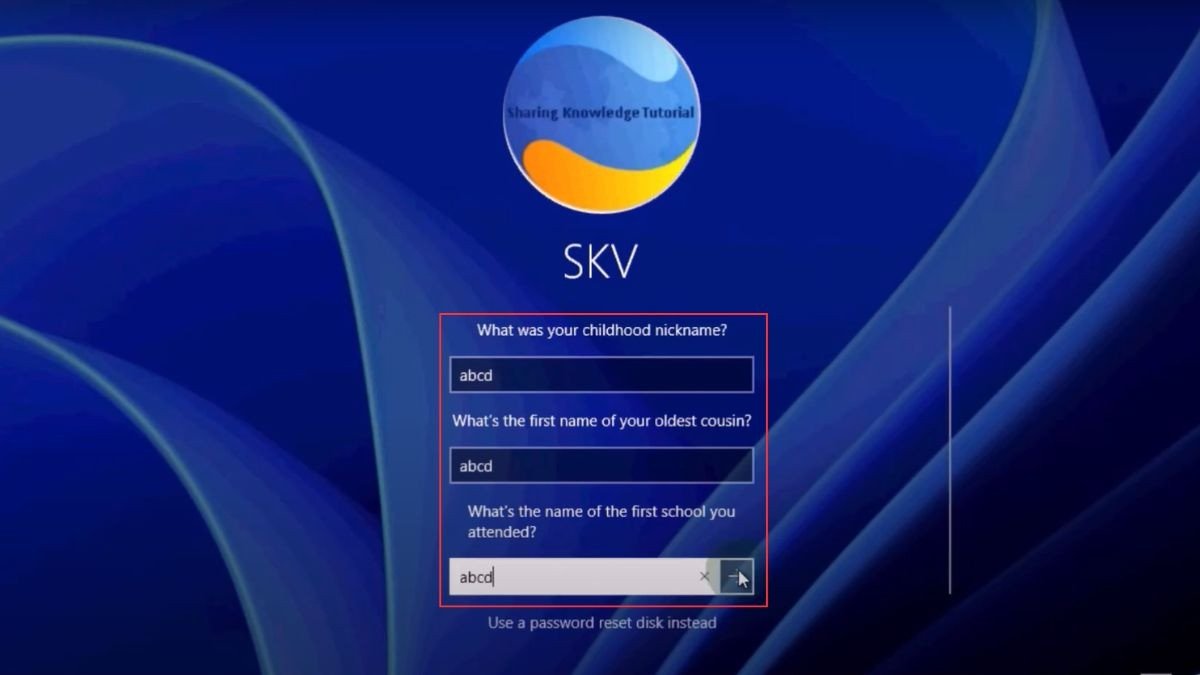 Trả lời đúng câu hỏi bảo mật để đặt lại mật khẩu Local Account trên Windows 11