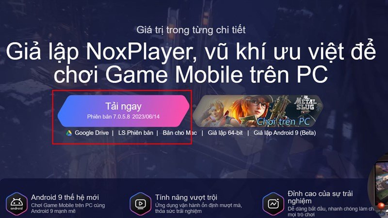 Trang chủ NoxPlayer với nút tải về, chuẩn bị cho việc cài đặt trình giả lập để chạy ứng dụng ChatGPT.