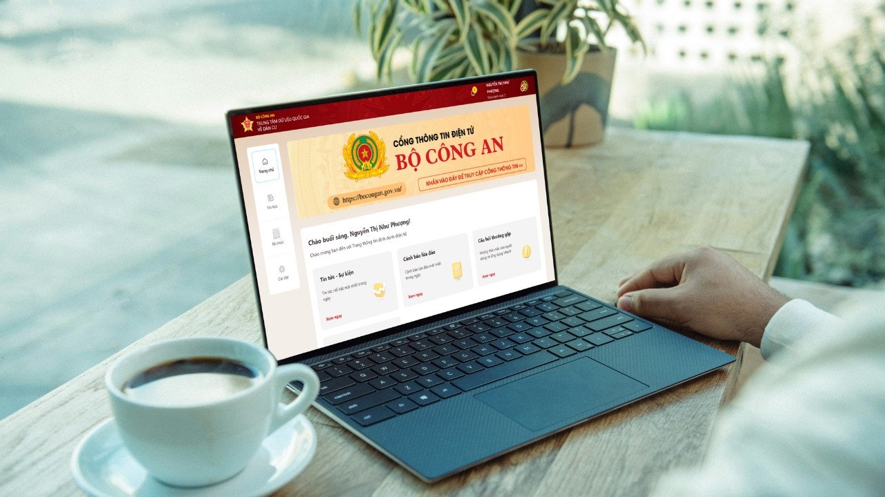 Trang chủ VNeID trên trình duyệt laptop