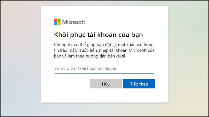 Trang khôi phục mật khẩu tài khoản Microsoft