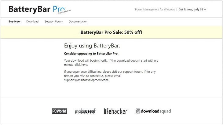 Trang tải phần mềm BatteryBar để theo dõi pin