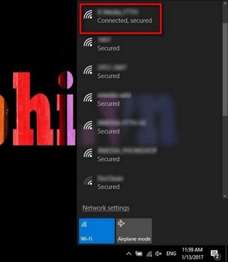 Trạng thái kết nối WiFi thành công trên laptop Asus