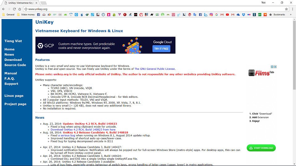 Trang web chính thức Unikey.org nơi người dùng có thể tải bộ cài Unikey mới nhất cho laptop.