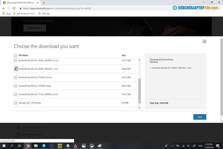 Trang web tải Driver chính thức của Microsoft dành cho các dòng Surface, bao gồm Surface Laptop 3
