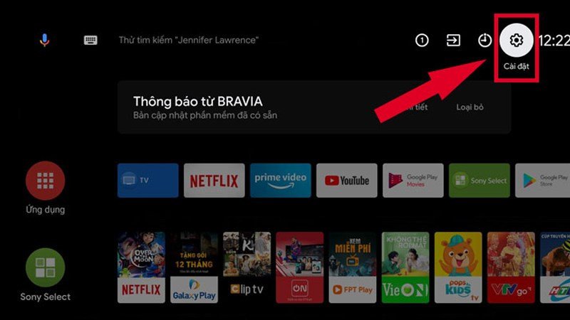 Trên màn hình tivi, vào Cài đặt để thiết lập Bluetooth