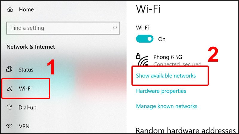 Trong tab Wi-Fi nhấn Show available networks