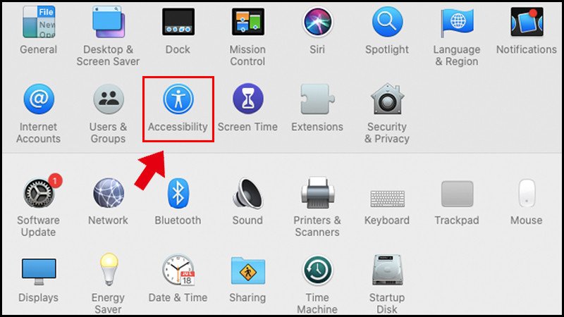 Truy cập Accessibility trong System Preferences MacBook