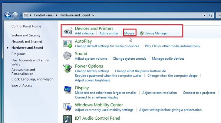 Truy cập cài đặt chuột để khắc phục lỗi con chuột laptop.