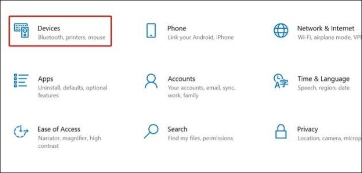 Truy cập cài đặt Devices để quản lý máy in và hủy lệnh in