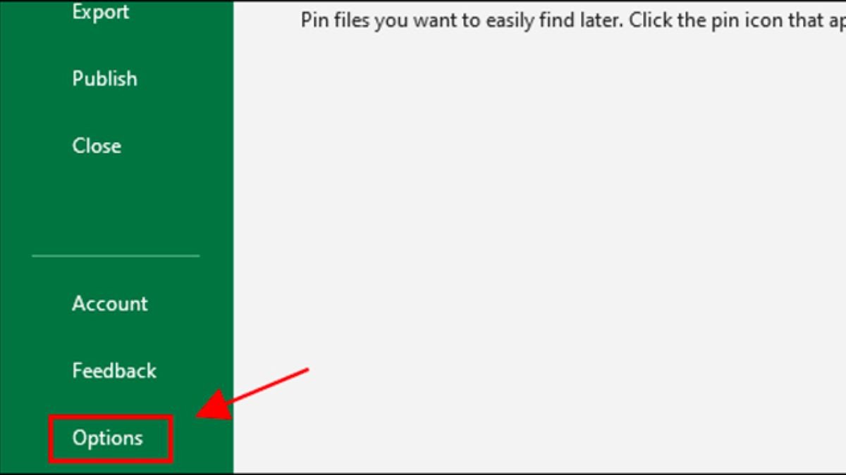 Truy cập cài đặt Excel để cấu hình lưu tự động